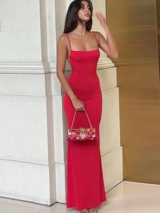 Women's Solid Backless Cami Dress, Elegant Sleeveless Spaghetti Strap Long Slim Dress for Party Dating Wear, Ladies Summer Clothes, Formal Summer Dresses 2025, Womenswear