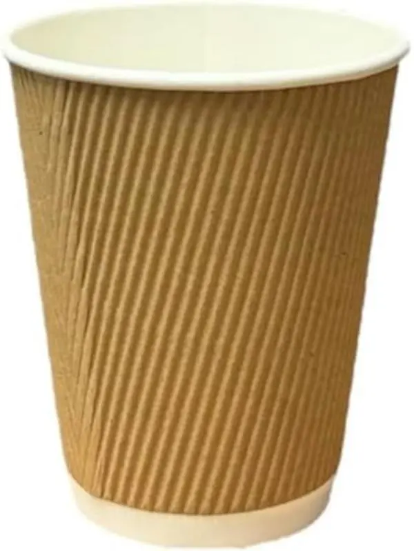 100 x Kraft Brown 12 oz Ounce Ripple 3 Ply Disposable Insulated Paper Cups for Tea Coffee Hot Chocolate Cappuccino Hot Drinks Friend Set