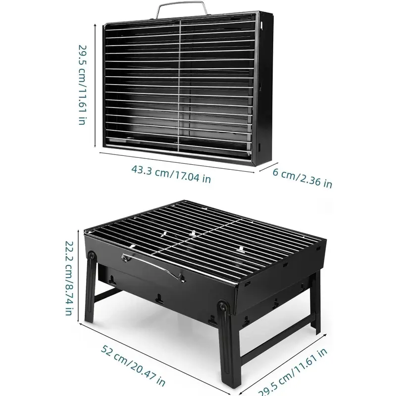 Barbecue Grill Portable, Charcoal Barbecues, Stainless Steel BBQ, Desk Tabletop Outdoor Barbecue Grill, Charcoal BBQ Pit Grill for Picnic Garden Camping Travel (20.47''x11.61''x8.74'') Foldable Traditional Small 2