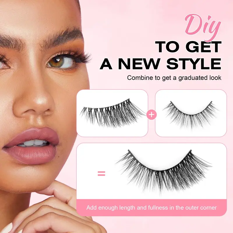 False Eyelashes with Clear Band Half Lashes Natural Look 10 Pairs Cat Eye Wispy Corner Lashes Reusable 3/4 Transparent Fake Lashes 6