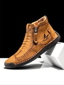 Men's Letter Print Zipper Boots, Casual Comfortable Non-slip Hiking Boots, Outdoor Sports Boots for Hiking & Climbing