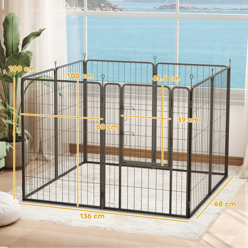 8 Panels Heavy Duty Dog Playpen with Door Indoor Outdoor, for Large Dogs, 100cm High 2