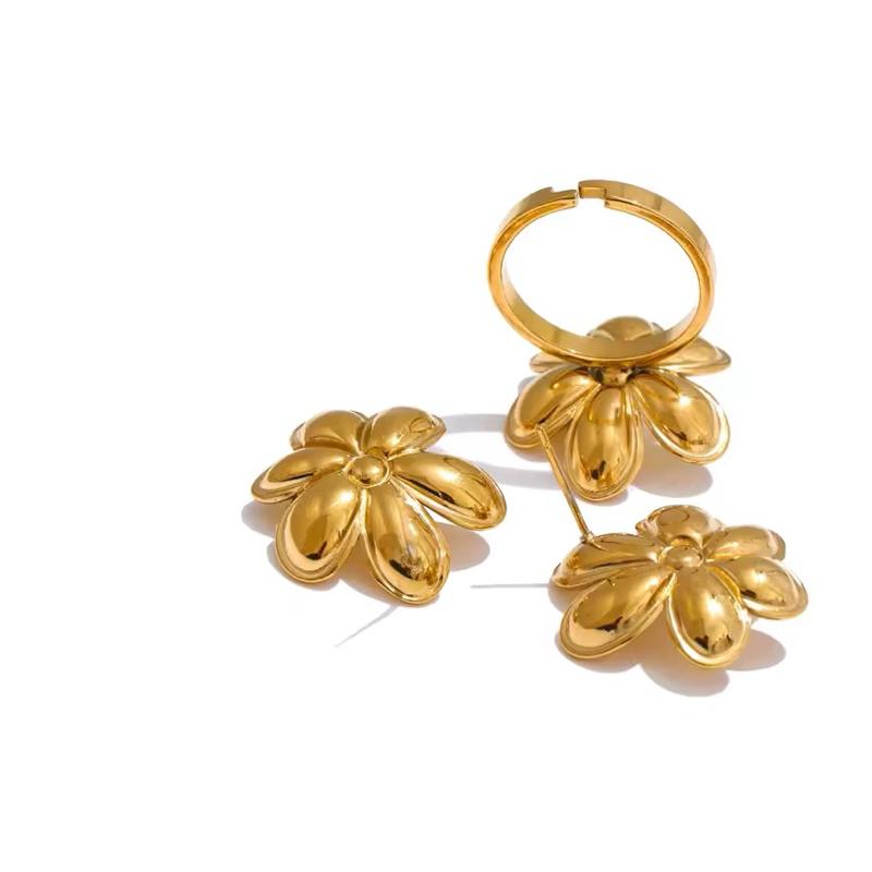 Devi Flower Gold Plated Earrings and Ring Set for Women and Girls Gift 5