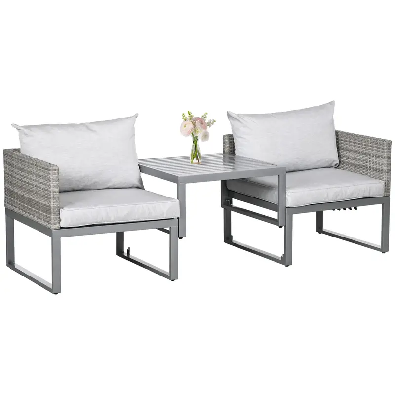 Outsunny 2 Seater Rattan Wicker Adjustable Sofa and Coffee Table Set Outdoor Garden Patio Furniture Lounge Conversation Seat Grey 0
