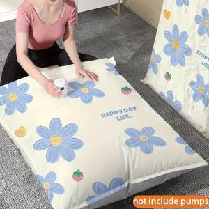 Vacuum Compression Bag, 1 Count Strawberry & Flower Pattern Lovely Quilt Storage Bag, Dustproof & Waterproof Storage Organizers for Home & Travel(without Pump)