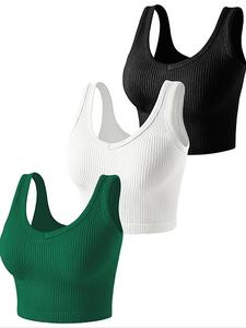 Women's Solid Ribbed Tank Top, Casual Sleeveless V Neck Top for Summer, Summer Outfits 2024, Ladies Clothes for Daily Wear