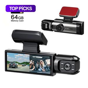Free 64GB Card, Dash Cam for Cars (1 Count), Front and Inside, Dual Camera, Car Camera with IR Night Vision, Loop Recording, Wide Angle Car DVR Camera with 3.16 Inch IPS Screen, Dual Lens Car Dashboard Video Cam