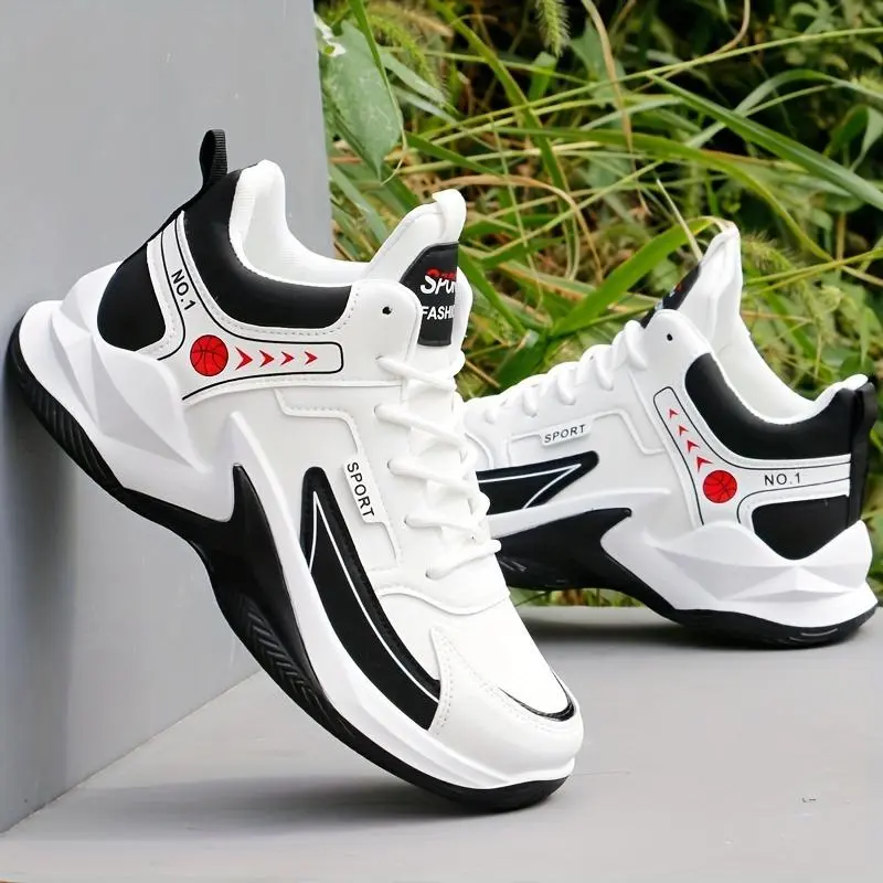 Men's Trendy High Top Sneakers, Comfy Non Slip Lace Up Durable Shoes For Men's Outdoor Activities 0