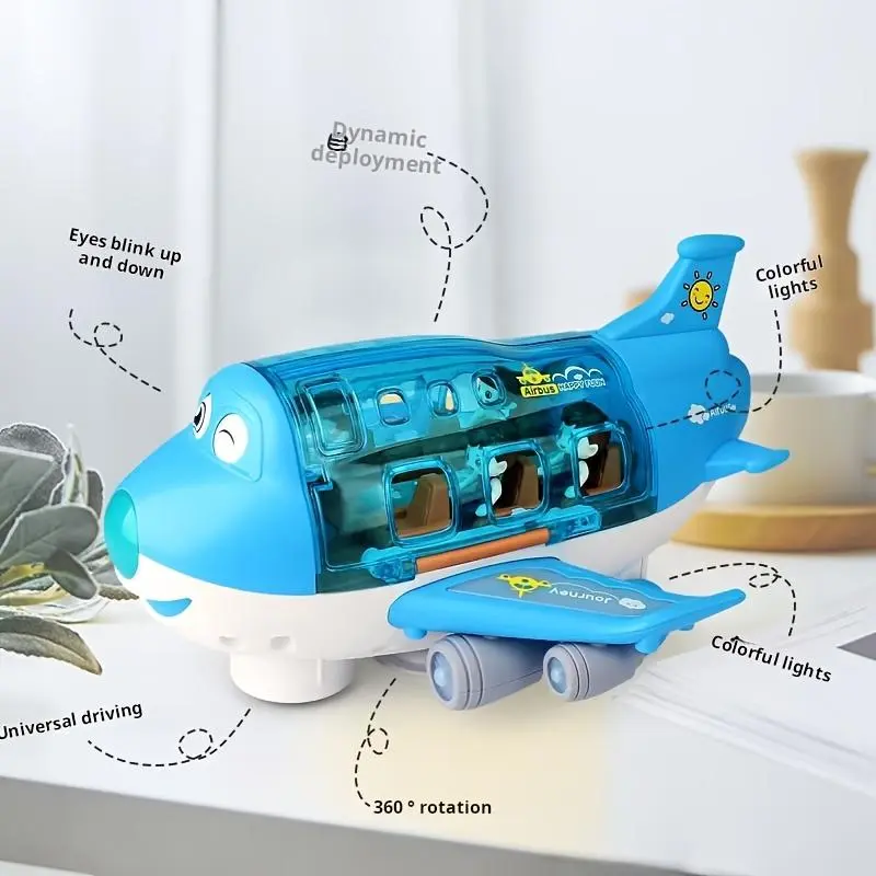 Automatic Walking Airplane Toy 360° Rotation, Lights and Music - Automatic Opening, Obstacle Avoidance, Pink/Blue, All-round Movement, Automatic Switching, Accessories Random Color, Battery Not Included 3