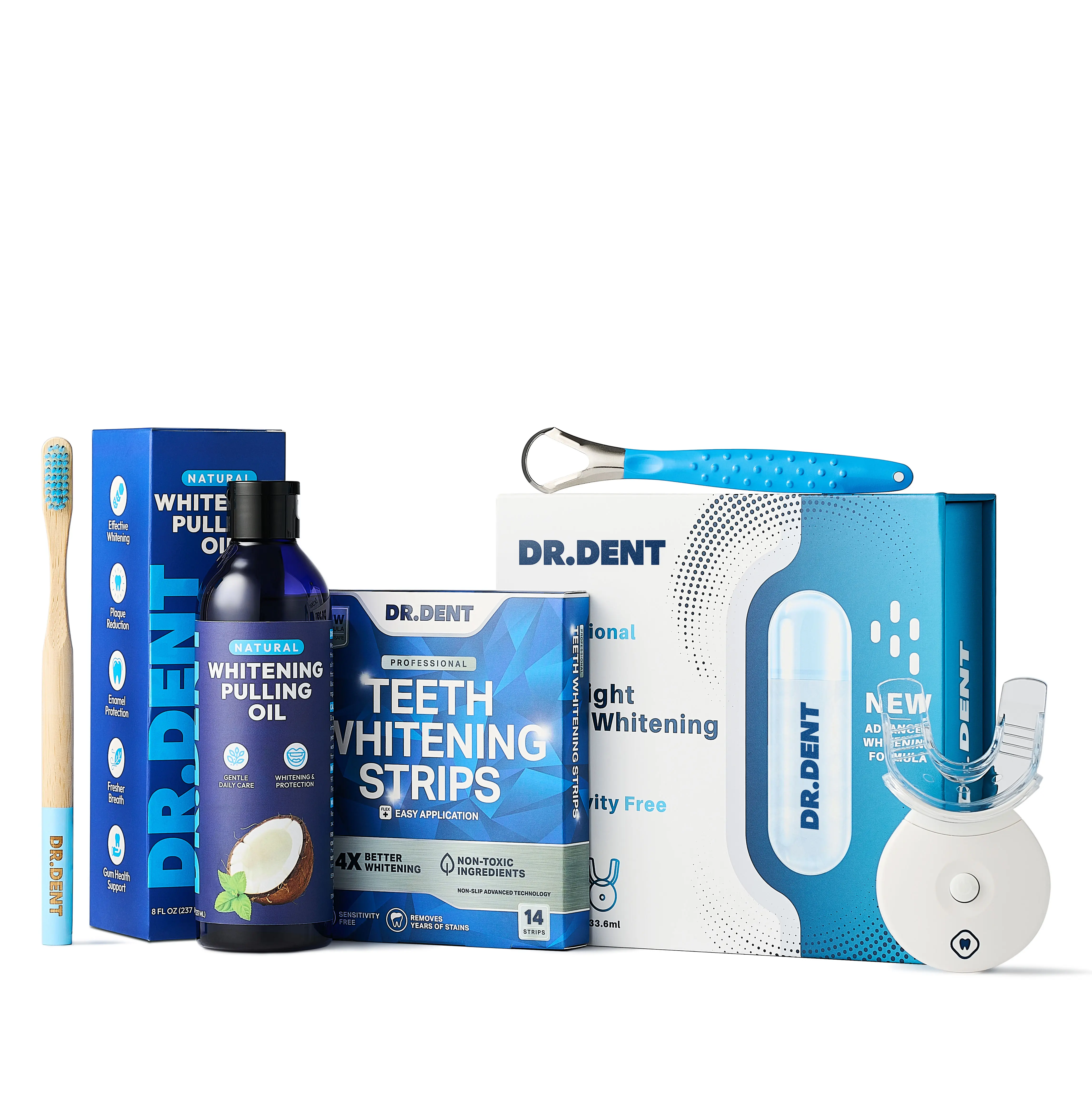 Elite Bundle - Coconut Oil Pulling Mouthwash + 14 Teeth Whitening Strips + LED Whitening Kit