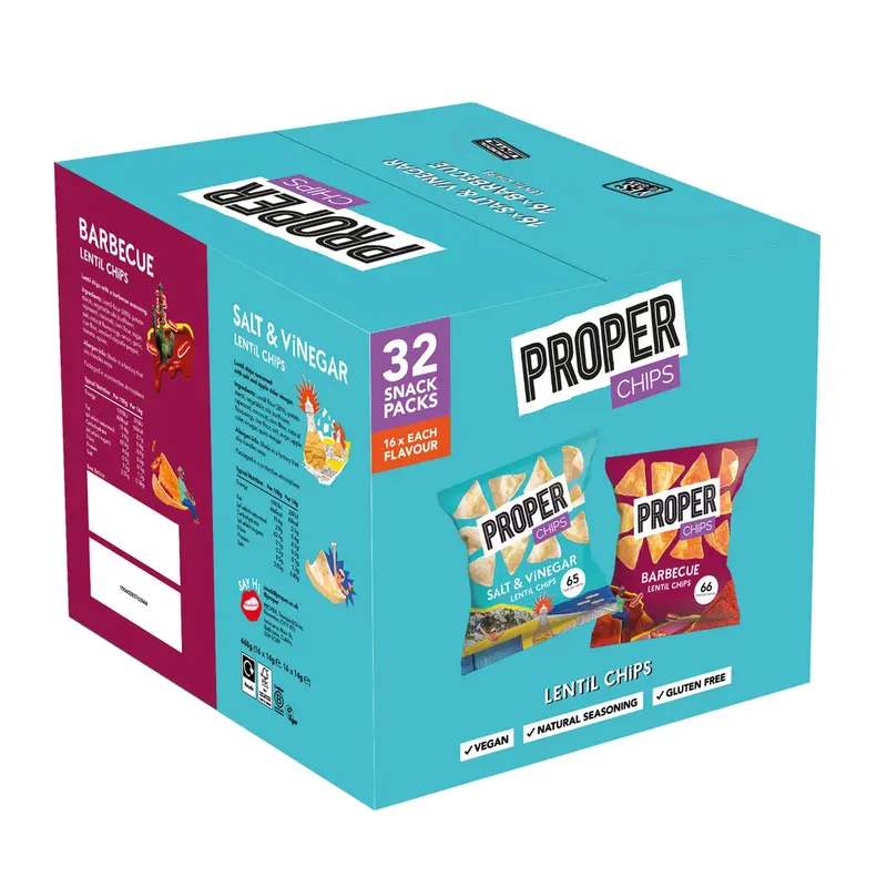 Proper Chips Snack Box - BBQ & Salt & Vinegar Mixed Case - Vegan & Gluten Free - 32 x 14g - Bold Flavor Bites - Healthy Snacking - Crunchy, Crispy 0