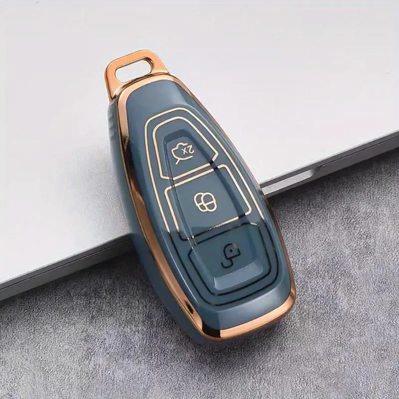 Premium TPU For Ford Focus, Mondeo, Fiesta, Fusion, Kuga, Ecosport Compatible Car Key Fob Cover with Keychain - Protective Remote Case Holder 1