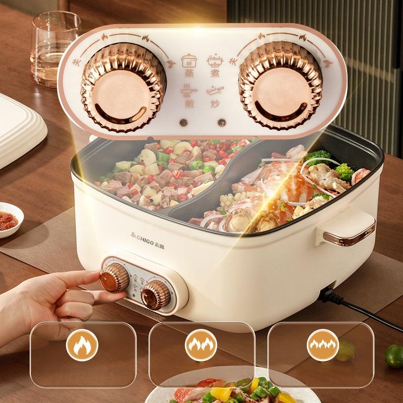 Square Electric Multi-cooker With Zoned Temperature Control_voghion.com