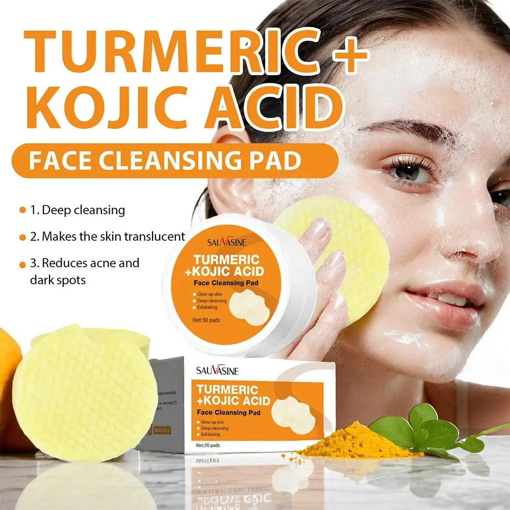 Turmeric Kojic Acid Cleansing Pads Gentle Cleansing Facial Refreshing Balancing Oil Face Skin Care Tool Cleansing Pads