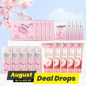Sakura Skin Care Kit, 20pcs/set Moisturizing Facial Mask & Lip Mask & Mud Mask & Facial Scrub, Hydrating Skin Care Products for Women, Hydrogel Face Masks