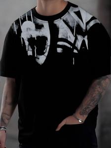 Men's Vintage Graffiti Print Round Neck Tee, Loose Casual Short Sleeve Crew Neck T-shirt for Summer, Fashion Men's Top for Daily Wear