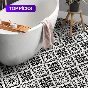 Moroccan Style Flower Pattern Floor Sticker, 12pcs/set Waterproof Self Adhesive Floor Tile Sticker, Decorative Sticker for Home Kitchen Bathroom, Adhesive Stickers