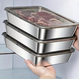 Stainless Steel Food Storage Container with Lid, 3 Counts/set Stackable Food Storage Box, Food Preserving Container for Salad, Fruit, Food, Kitchen, Stackable Lunch Container
