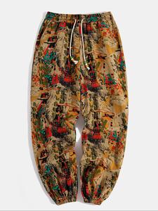 Men's Ethnic Pattern Drawstring Waist Pants, Casual Comfy Elastic Waist Pocket Jogger Pants for Spring & Fall, Fashion Men's Bottoms for Daily Wear, Casual Streetwear Trousers, Graphic Pants