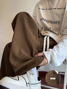 Men's Letter Print Drawstring Waist Corduroy Pants, 2024 New Style Loose Casual Pocket Wide Leg Trousers for Fall & Winter, Men's Bottoms for Daily Wear