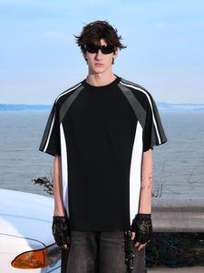 Men's Contrast Trim Short Sleeve Tee, Loose Casual Fashion Round Neck T-shirt for Summer, Men's Top for Daily Wear, Tropical