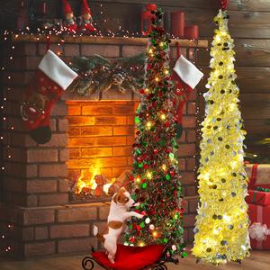 5ft Christmas Tree, 1 Count 8 Flashing Modes Warm White Light Christmas Tree, Perfect for Indoor Outdoor Party Home Decor, Christmas Decor, Festive Decorations