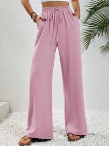 Women's Solid Color Wide Leg Pants, Casual Loose Comfy Trousers for Daily Wear, Ladies Bottoms for Summer, Boho Casual Trousers