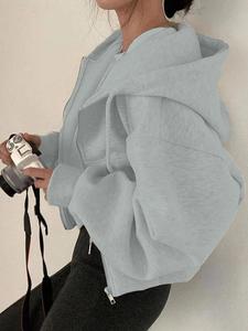 Women's Plain Pocket Zip Up Hoodie, Casual Drop Shoulder Drawstring Hooded Sweatshirt, Yoga Hoodie, Women's Clothes for Daily Wear