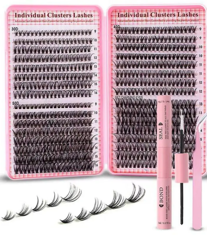 【Fast Delivery】Individual Eyelash Kit, 1 Set Mixed Length & Natural Look Fluffy Eyelashes Extension, Self Grafting Curl Eyelashes,  Lash Extension Kit, Eye Makeup Enhancement, Christmas Gift, Lash Clusters Kit(Send tweezers glue) 2