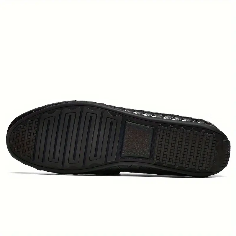 [Breathable Summer] Men's Black Slip-On Loafers | Breathable | Lightweight Rubber Sole | Summer Casual | Diamond Pattern & Bowknot Design 4