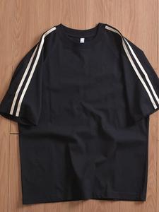 Men's Striped Trim Round Neck Tee, Loose Casual Fashion Short Sleeve T-shirt for Summer, Men's Top for Daily Wear, Tropical