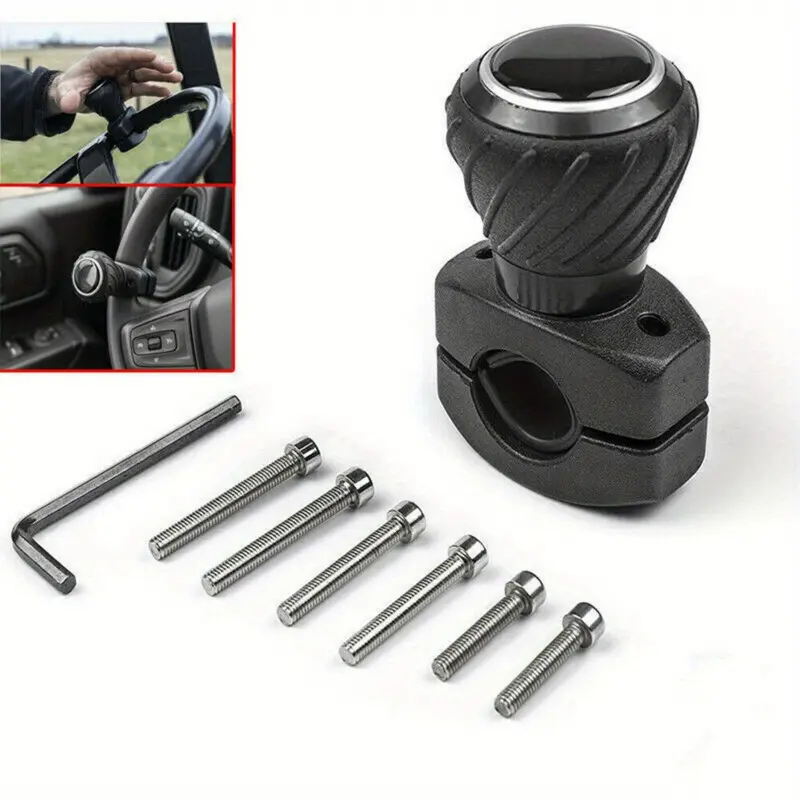 Quick-Fit, Easy-Install Power Steering Wheel Spinner Knob - Fit for Cars, Trucks & More - Smooth Rotating Ball Handle Assister, Black 4