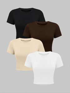 Women's Plain Short Sleeve Tee, Summer Clothes Women, Casual Round Neck Comfy T-shirt for Summer, Summer Outfits 2024, Women's Top for Daily Wear