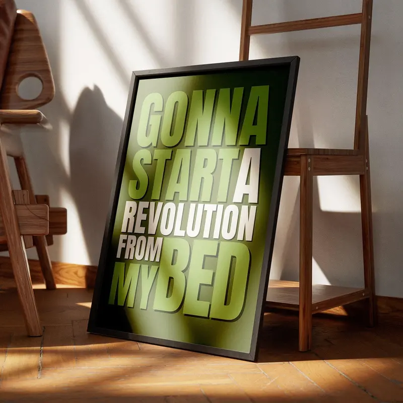 Revolution from my bed - d2 poster: britpop lyric-inspired wall art, music poster, song quote print, modern home decor for music lover 2