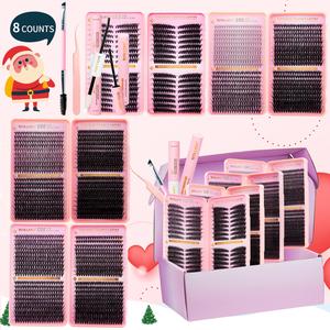 Curl Wispy Individual False Eyelash with Glue & Remover & Tweezers & Brush Kit, 1 Box Natural Self Grafting DIY Segmented Eyelash, Eye Makeup Accessories