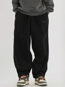 Men's Letter Print Drawstring Waist Pants, Loose Casual Comfy Elastic Waist Straight Leg Trousers for Fall & Winter, Men's Bottoms for Daily Wear