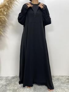 Contrast Lace Lantern Sleeve Zipper Long Dresses for Women, Modesty Casual Chic Modestfashion Plain Long Sleeve Round Neck Maxi Dress for Spring & Fall, Ladies Dresses for Daily Wear, Eid Clothes for Lady, Tunic Dress