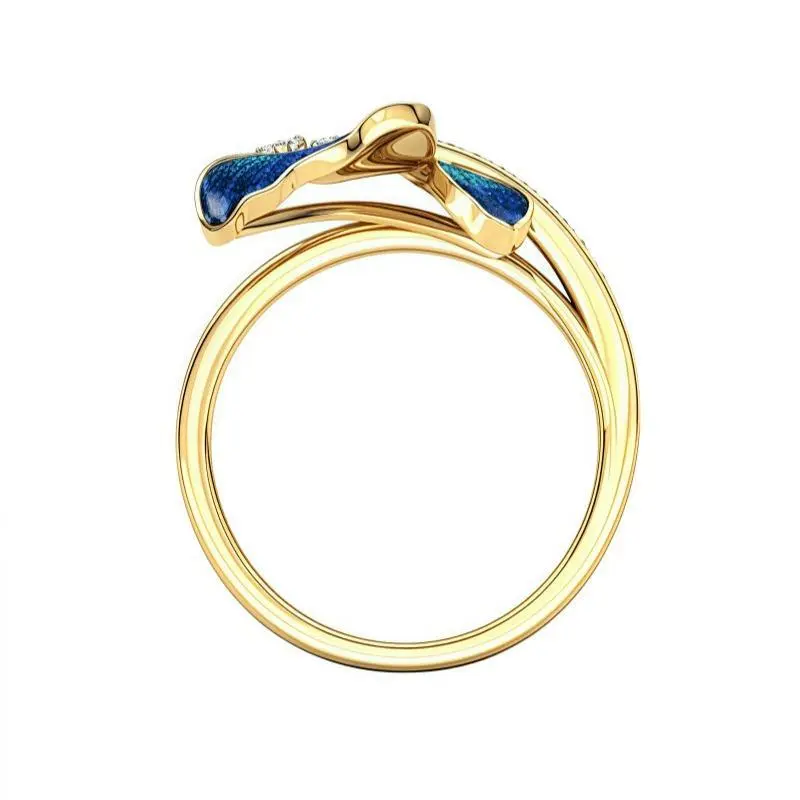 Elegant Butterfly Design Women's Ring with Blue Enamel & Clear Crystals - Golden-Tone Bridal Wedding Engagement Jewelry, Valentine's Day Gift for Her, Luxury Accessories, Special Occasion Jewelry 5