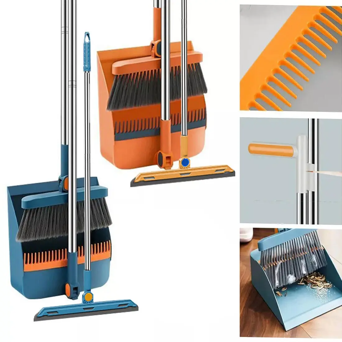 Long Handled Dustpan and Brush Set Strong Metal Handle Dust Pan & Broom Sweeper