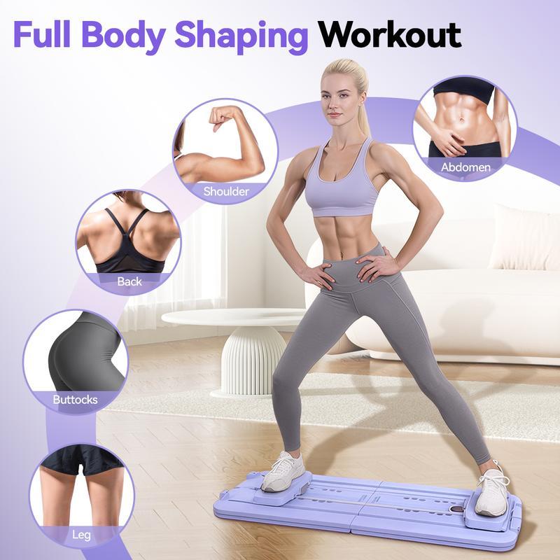 5-in-1 Faltbares Pilates-Board mit Skitrainingsfunktion, Widerstandsbändern und Bauchmuskelrad – Kompaktes, rutschfestes Fitnessgerät für zu Hause_voghion.com