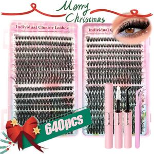 Mixed Length Individual False Eyelash With Glue & Tweezers Kit, 1 Set Natural Eyelash Extension, Self Grafting DIY Segmented Eyelash