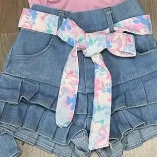 Ginger Ivy: THE FLOWER POWER summer ruffle top with denim fashion shorts to match for girls kids 2 4