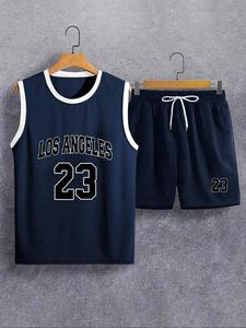 Men's Letter & Number Print Basketball Vest & Shorts Set, Regular Fit Sporty Breathable Quick Drying Basketball Jersey, Men's Summer Sportswear, Athletic Shorts