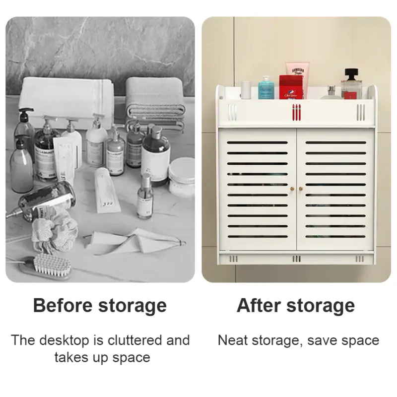White Bathroom Wall Mounted Cabinet Storage 2 Door Cupboard Shelves Vanity Unit 7
