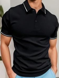Men's Regular Fit Contrast Trim Polo Shirt, Casual Short Sleeve Button Collar Top for Summer, Fashion Men's Clothes for Daily Wear, Tropical