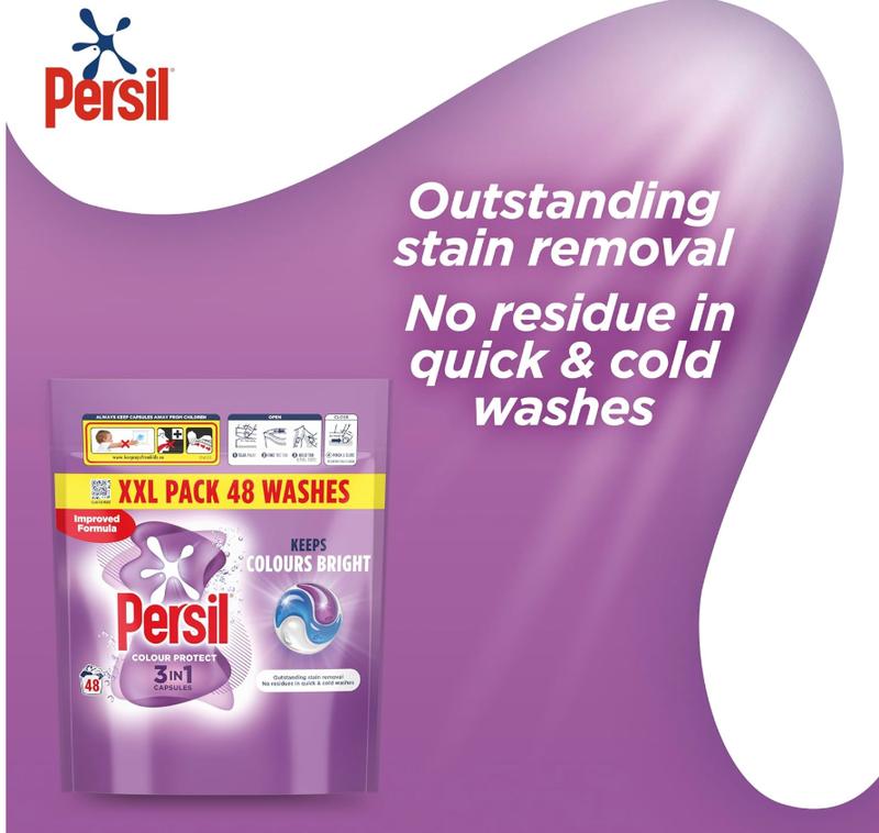 Colour Protect 3 in 1 Washing Capsules keeps colours bright outstanding stain removal in quick & cold washes 48 washes 2