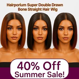 Hairporium Super Double Drawn Vietnamese Bone Straight Hair Wig - 100% Raw Virgin Vietnamese Hair, Precut Lace, Beginner Friendly, Wear and Go, Blunt Cut Bob, Hand-sewn, Transparent HD Lace Closure, 220% Density, Pre-Plucked, 10-inch Glueless Wig