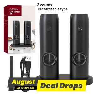 Rechargeable Electric Salt and Pepper Mill Set, Automatic Salt and Pepper Mill with Led Light, One Handed Operation Salt Mill Pepper Mill with USB Type-c Cable, Home Essentials, Small Kitchen Gadgets, Seasoning, Gift