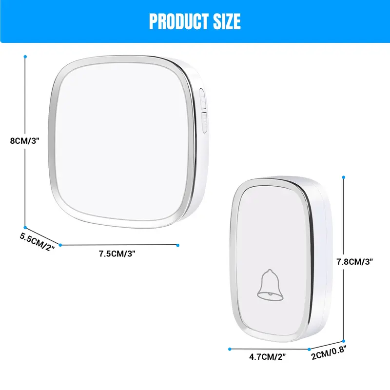 Wireless Music Doorbell Kit ring 1 or 2 Receivers 300m Range 36 Chimes 4 Volume Levels IP44 Waterproof Loud Ringer for Home Office Easy Plug in UK Use gift 1