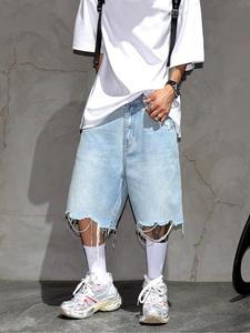 Men's Denim Shorts, Basic Loose Casual Fashion Baggy Ripped Shorts for Daily Wear, Men's Baggy Bottoms for All Seasons, Cotton